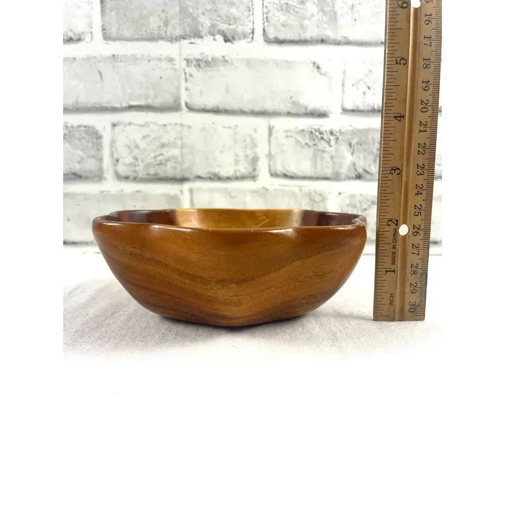 Vintage Monkey Pod Wood Bowl Scalloped Flower Mid Century Serving 6 Inch